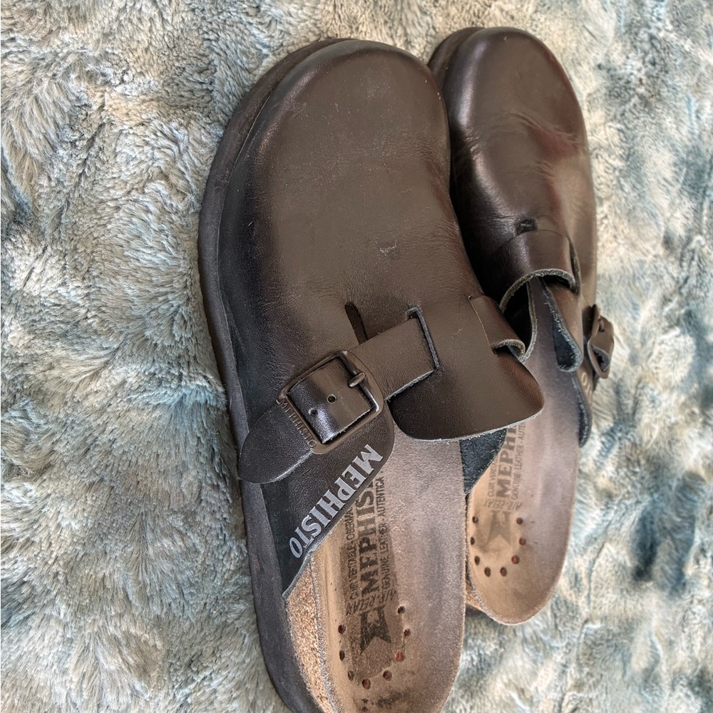 Mephisto Black Leather Clogs